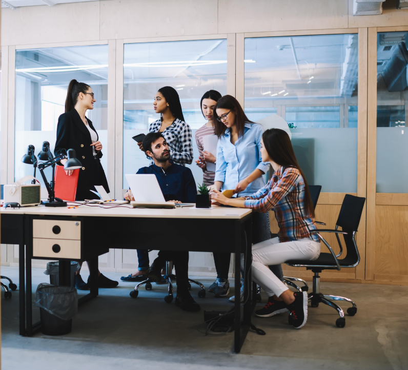 group of people at a desk